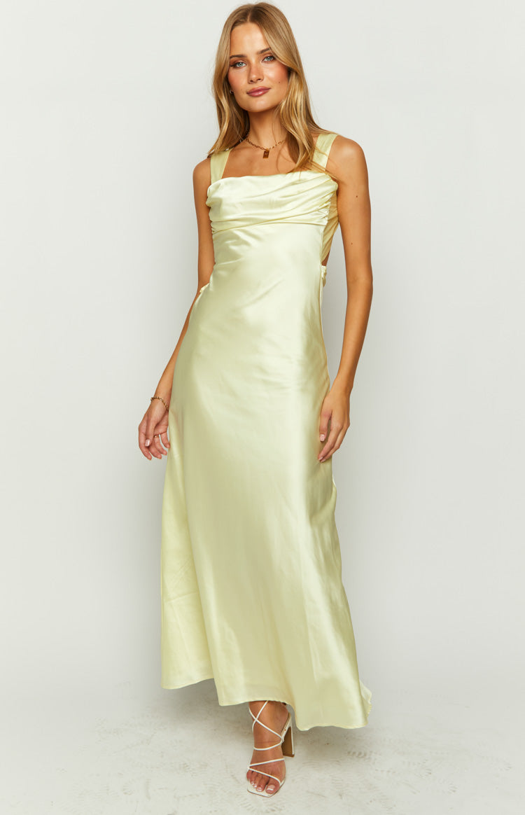 Laria Yellow Satin Formal Maxi Dress BB Exclusive