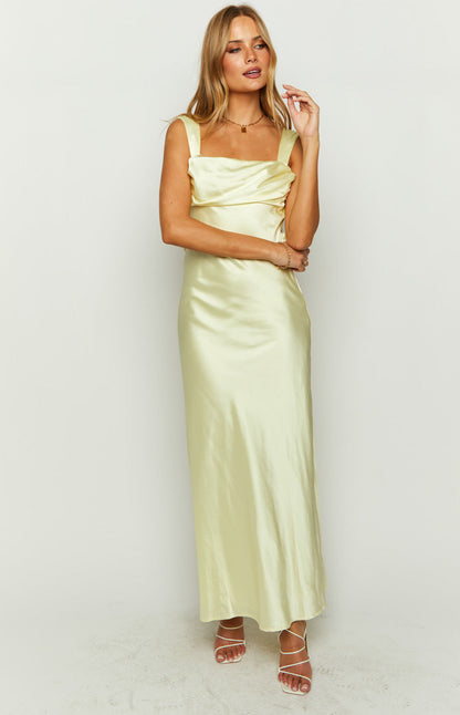 Laria Yellow Satin Formal Maxi Dress BB Exclusive