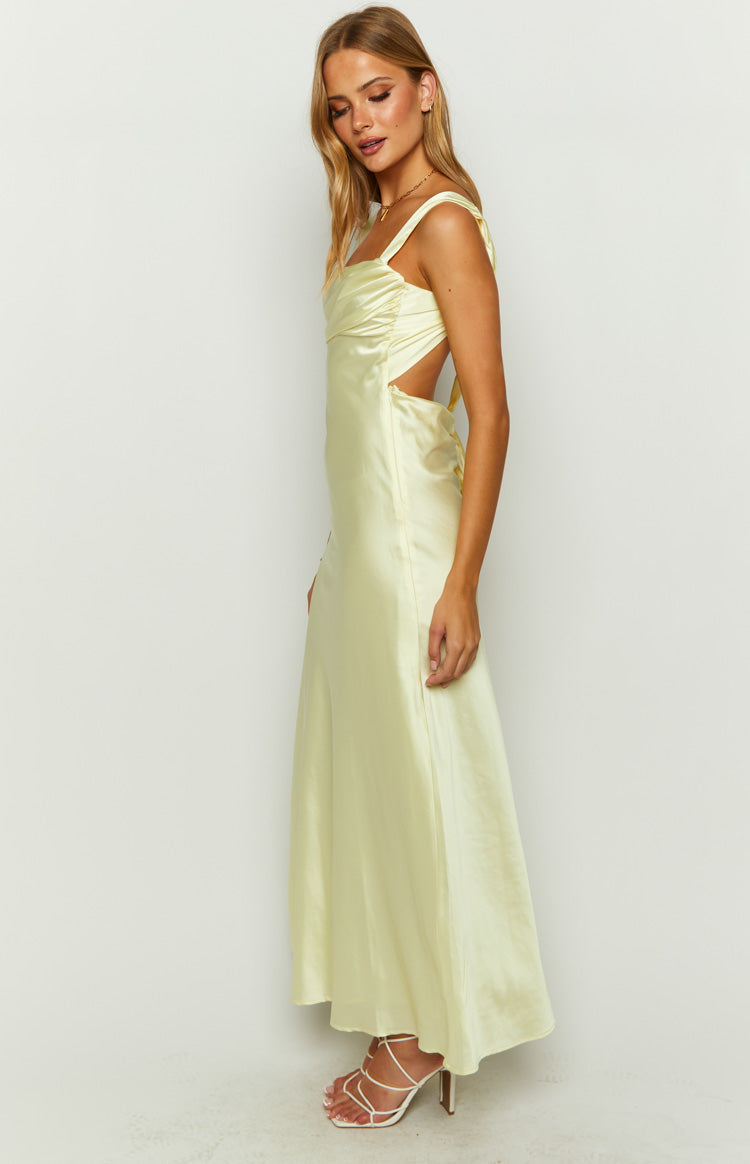 Laria Yellow Satin Formal Maxi Dress BB Exclusive