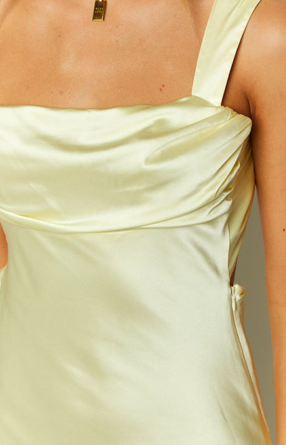 Laria Yellow Satin Formal Maxi Dress BB Exclusive