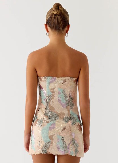 Leena Strapless Beaded Mini Dress - Swirl Sequin Peppermayo Exclusive