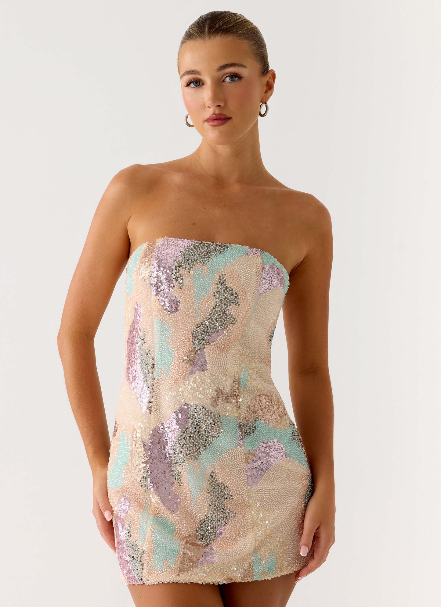 Leena Strapless Beaded Mini Dress - Swirl Sequin Peppermayo Exclusive