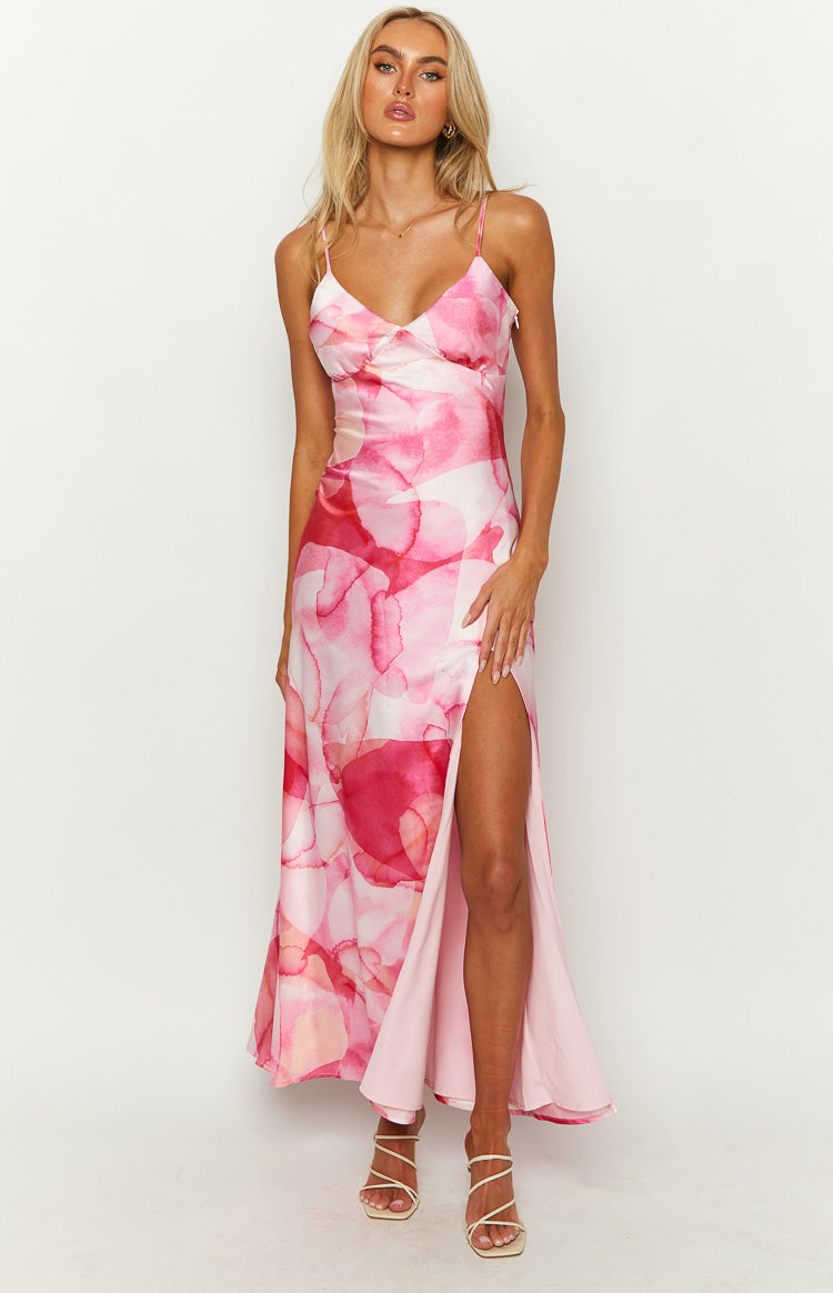 Lilie Pink Satin Print Maxi Dress BB Exclusive