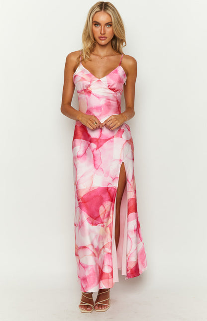 Lilie Pink Satin Print Maxi Dress BB Exclusive