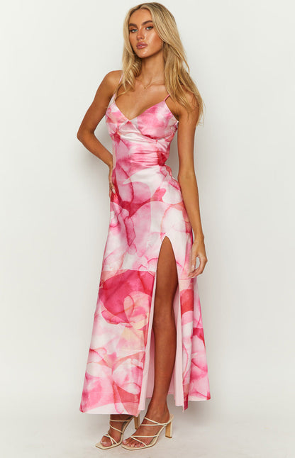 Lilie Pink Satin Print Maxi Dress BB Exclusive