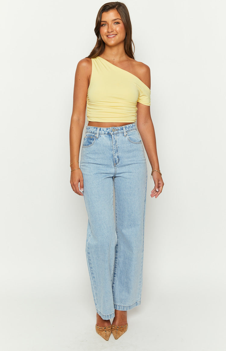 Limelight Drift Yellow Draped Off Shoulder Crop Top BB Exclusive