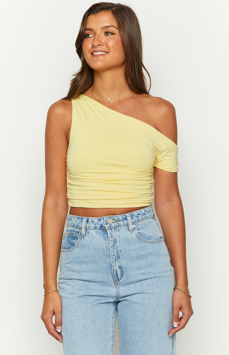 Limelight Drift Yellow Draped Off Shoulder Crop Top BB Exclusive