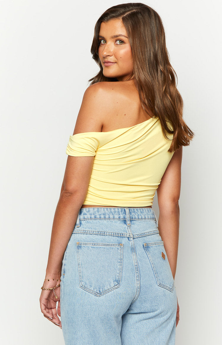 Limelight Drift Yellow Draped Off Shoulder Crop Top BB Exclusive