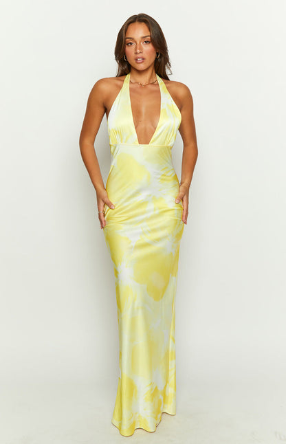 Lyra Yellow Halter Neck Maxi Dress BB Exclusive