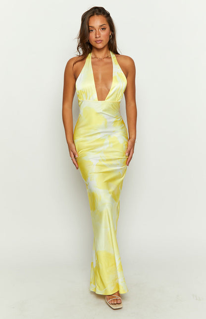 Lyra Yellow Halter Neck Maxi Dress BB Exclusive