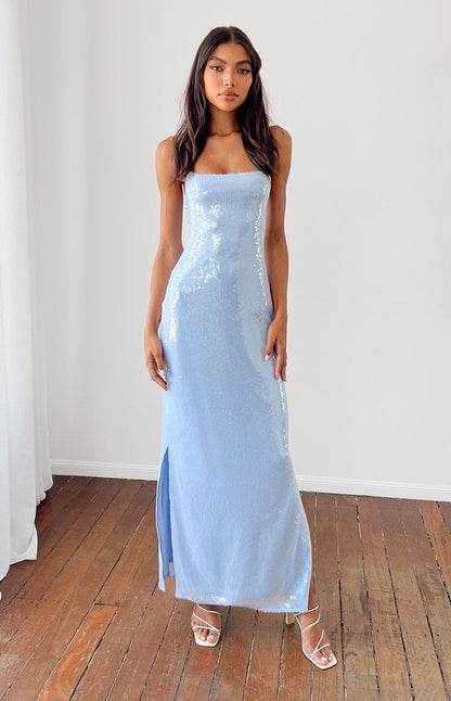 Manhattan Blue Sequin Slip Maxi Formal Dress BB Exclusive