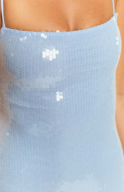 Manhattan Blue Sequin Slip Maxi Formal Dress BB Exclusive