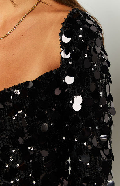 Marienne Black Sequin Long Sleeve Mini Dress BB Exclusive