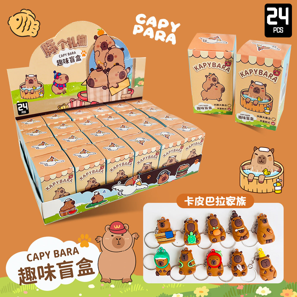 In Stock 24pcs Capybara Blind Box Keychain Cute Snot Bear Figure Mystery Box Doll Pendant Wholesale Bag Backpack Decorations Beauty World Shop