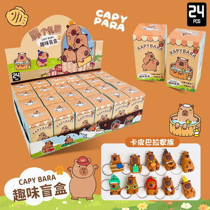 In Stock 24pcs Capybara Blind Box Keychain Cute Snot Bear Figure Mystery Box Doll Pendant Wholesale Bag Backpack Decorations Beauty World Shop