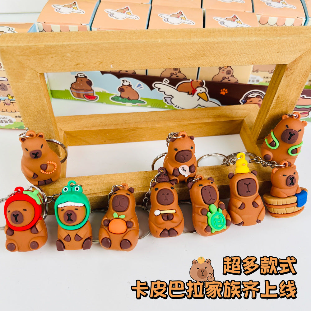 In Stock 24pcs Capybara Blind Box Keychain Cute Snot Bear Figure Mystery Box Doll Pendant Wholesale Bag Backpack Decorations Beauty World Shop