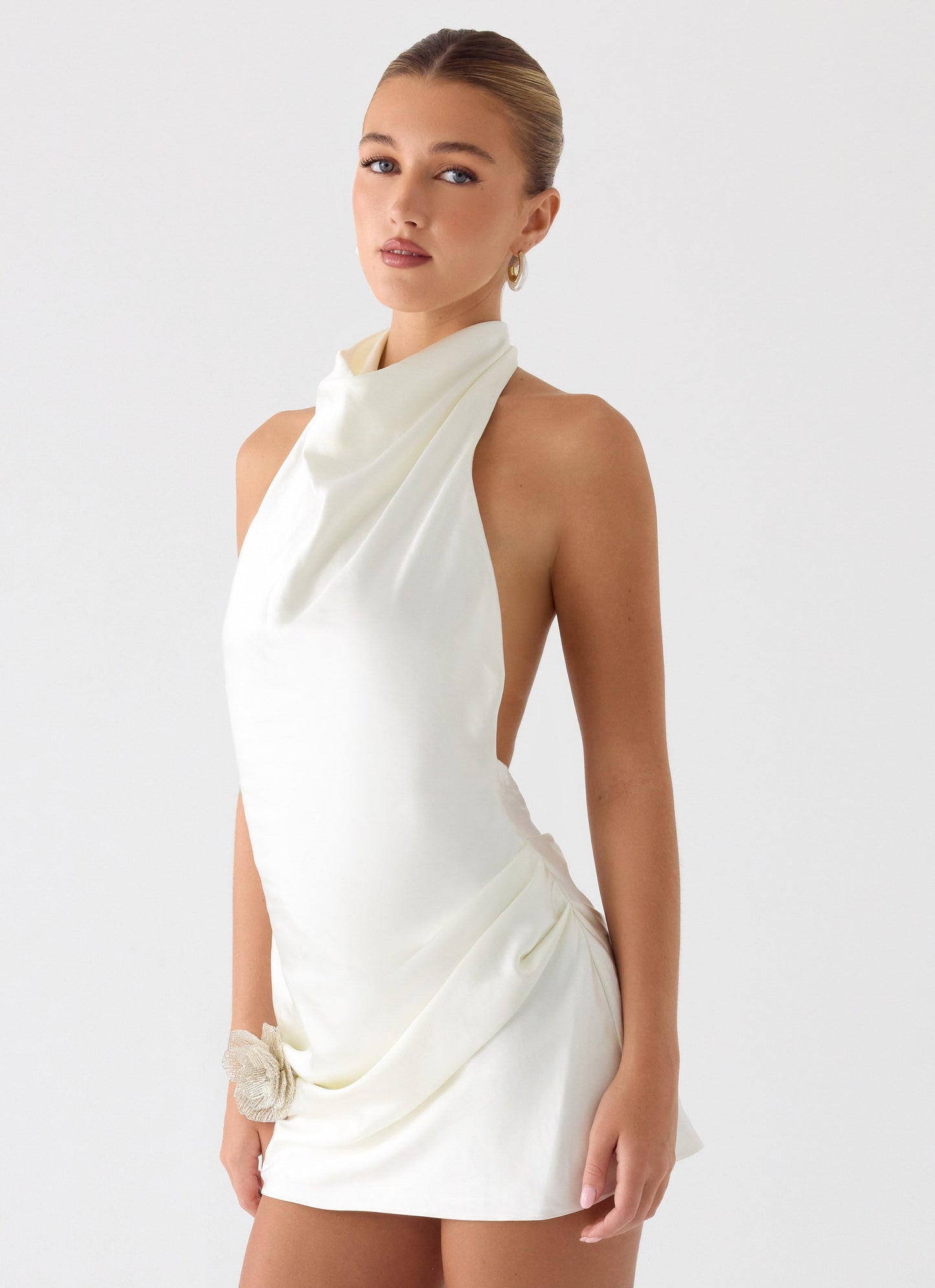 Play It Out Cowl Mini Dress - Ivory Peppermayo Exclusive