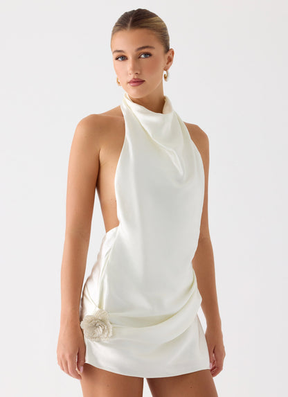 Play It Out Cowl Mini Dress - Ivory Peppermayo Exclusive