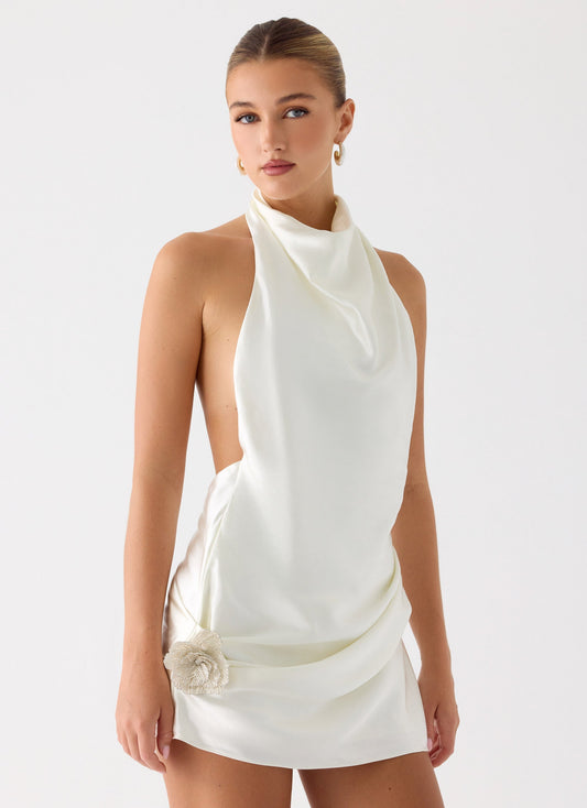 Play It Out Cowl Mini Dress - Ivory Peppermayo Exclusive