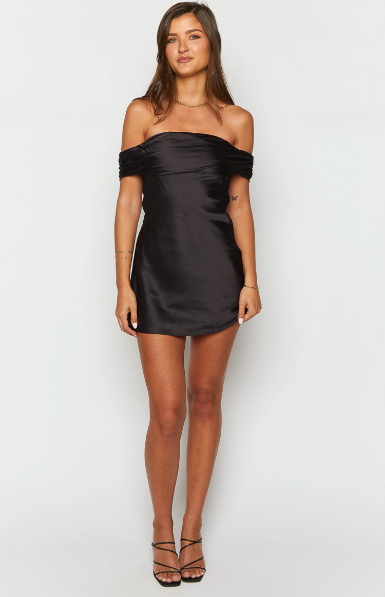 Primrose Black Satin Off the Shoulder Mini Dress BB Exclusive