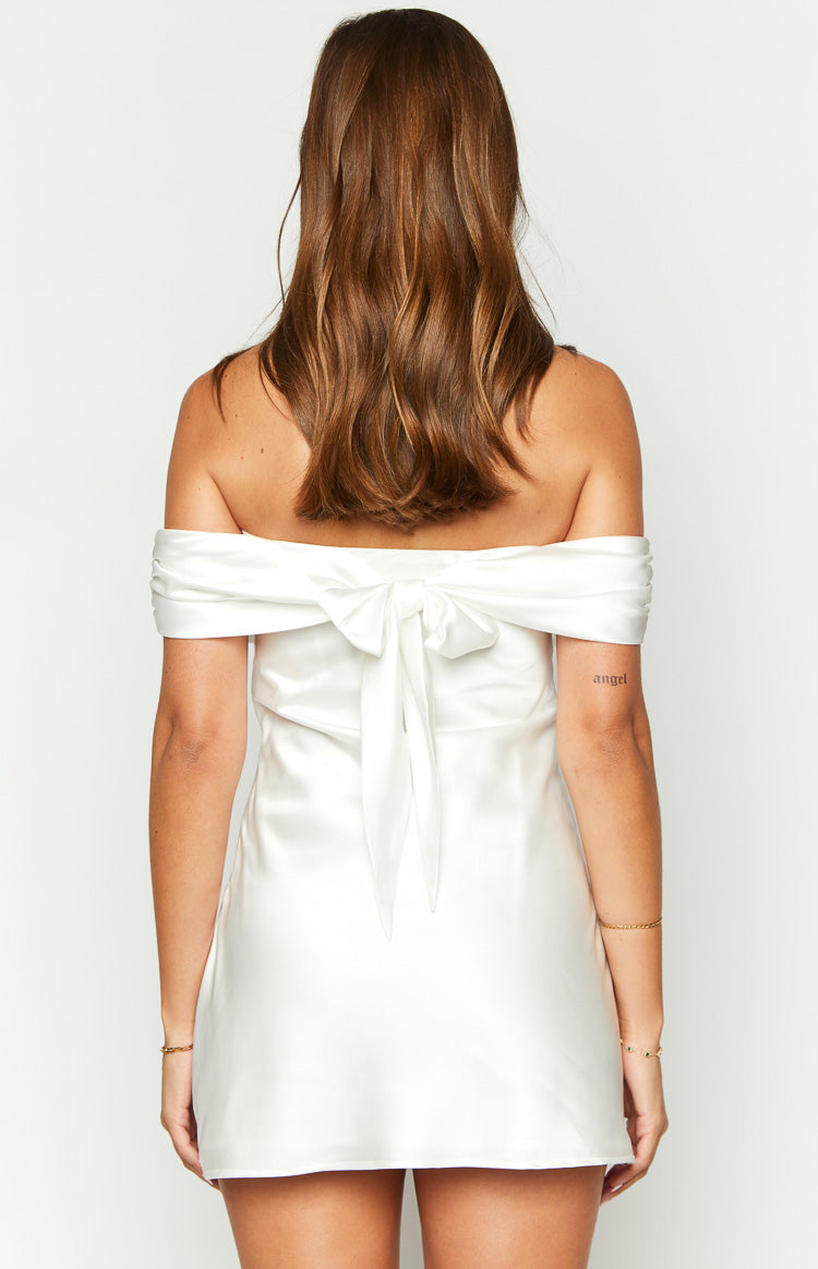Primrose White Satin Off the Shoulder Mini Dress BB Exclusive