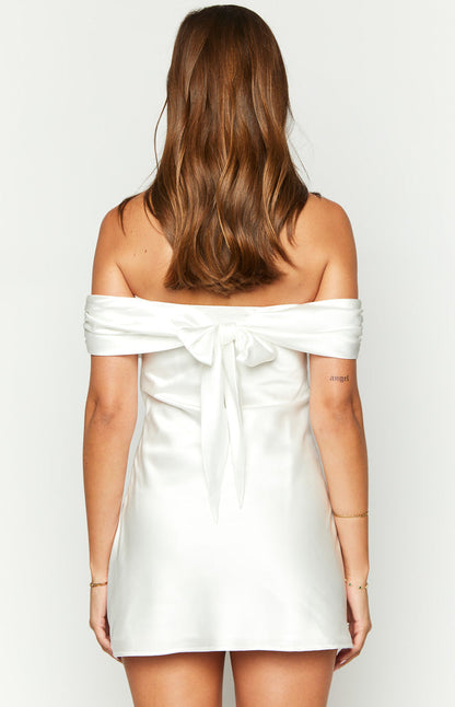 Primrose White Satin Off the Shoulder Mini Dress BB Exclusive