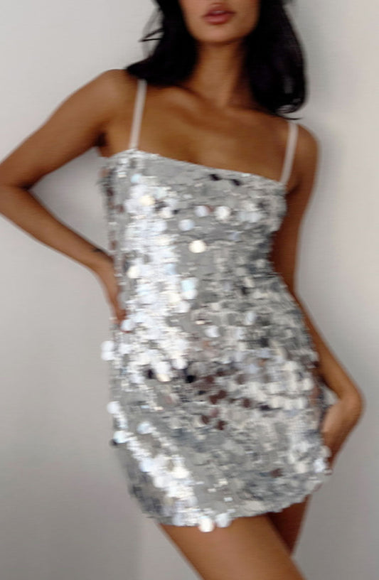 Radiant Silver Sparkle Mini Dress BB Exclusive