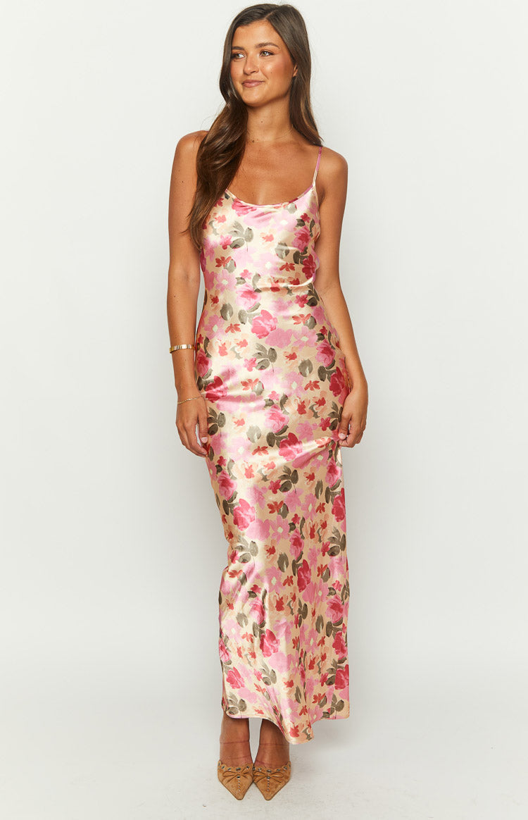 Renesmee Yellow Floral Print Satin Maxi Dress BB Exclusive