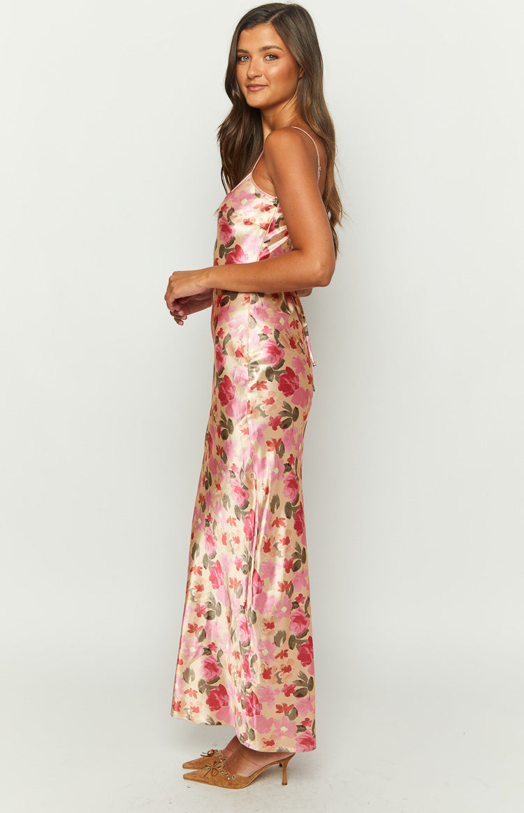 Renesmee Yellow Floral Print Satin Maxi Dress BB Exclusive
