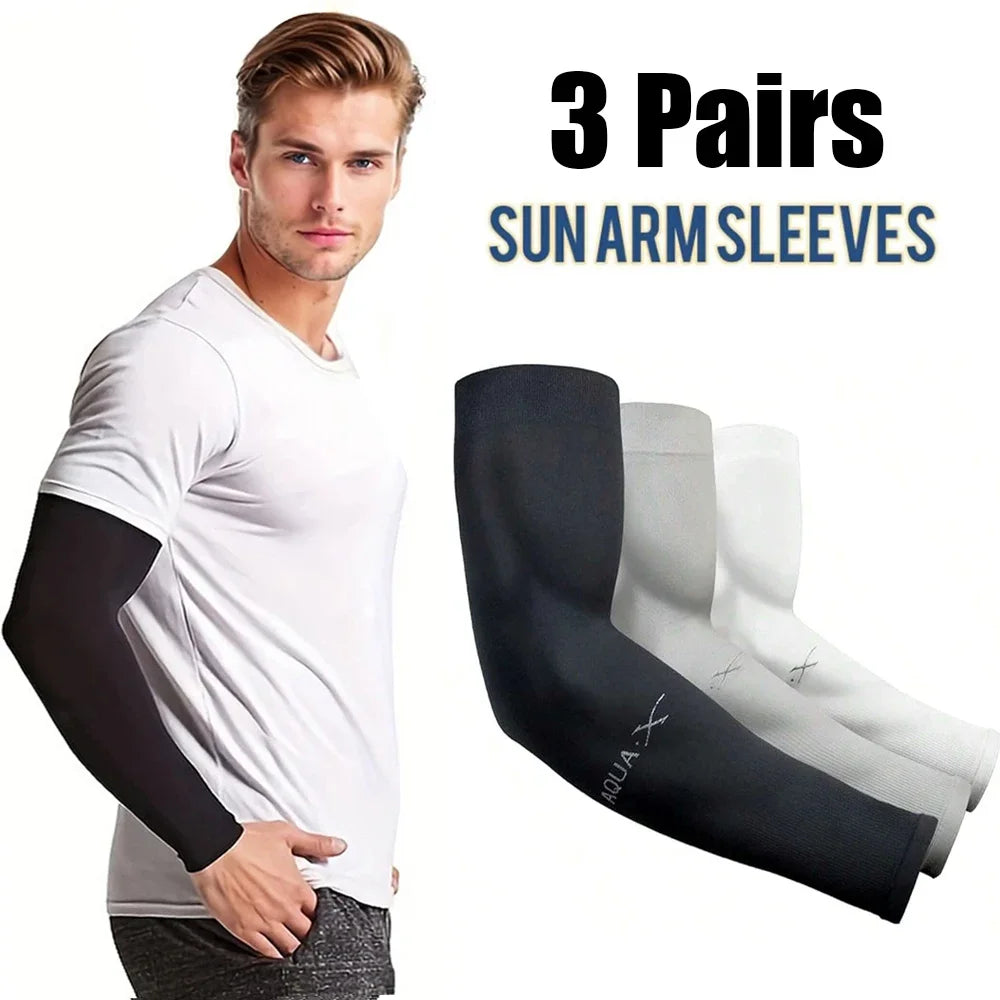 3Pairs Fashion Sun Ice Silk Sleeves Unisex Summer Sun Protection Arm Sleeves Suitable for Outdoor Riding, Driving, Fishing Beauty World Shop