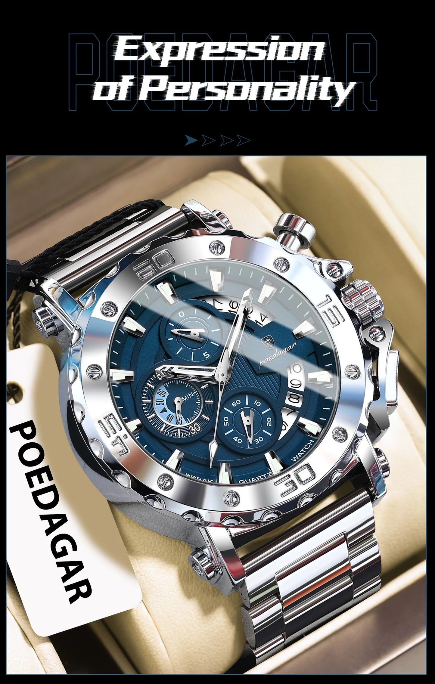 POEDAGAR Luxury Men's Watch Calendar Luminous Waterproof Man Clock Chronograph Stainless Steel Quartz Watches For Men Reloj Gift Beauty World Shop