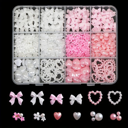 500PCS 3D Nail Art Decoration Kit with Resin Bows, Flat Back Pearls, and Assorted Shapes – Unscented DIY Craft Embellishments Beauty World Shop