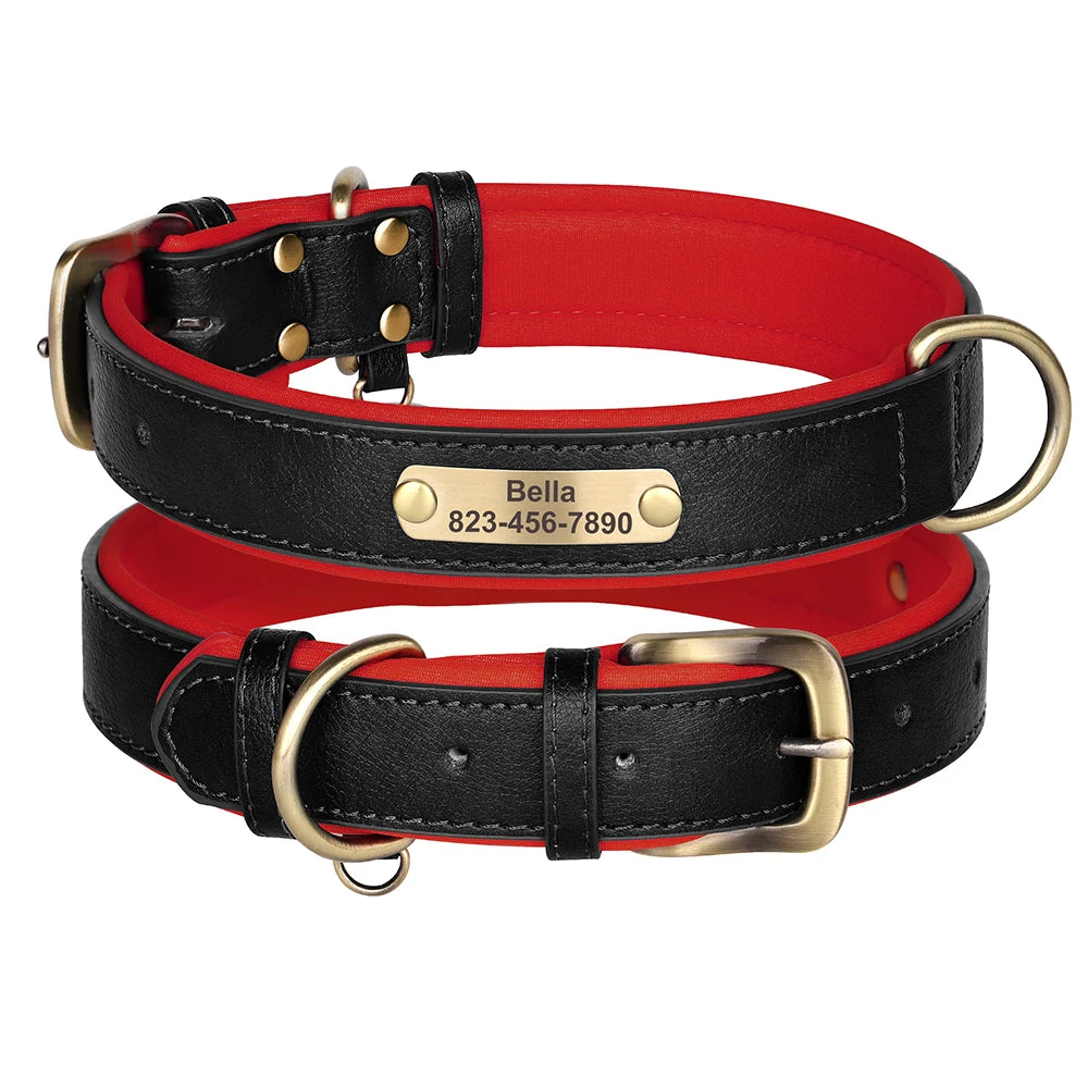 Custom ID Name Dog Collar PU Leather Dogs Collars Adjustable Pet Necklace Padded for Small Medium Large Dogs Pug Free Engraving