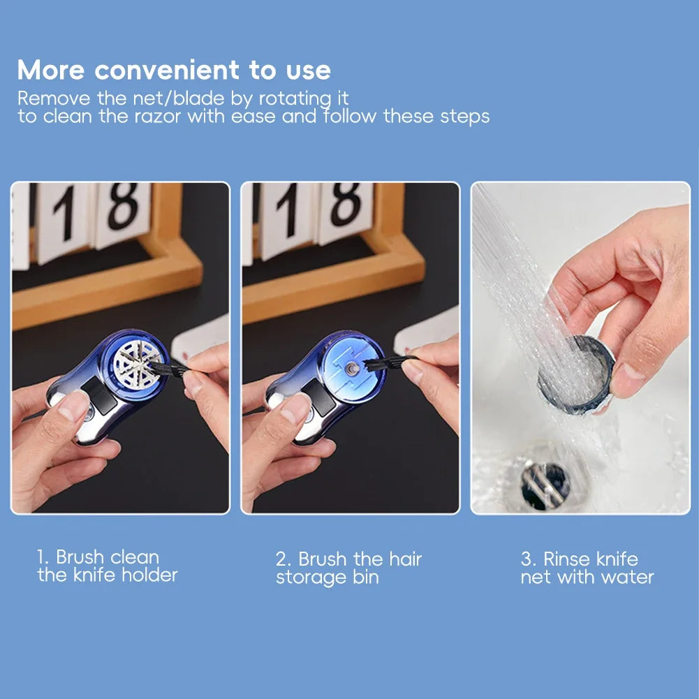 Men Shaving Tool Usb Rechargeable Portable Electric Shaver with Led Battery Display for Men Waterproof Mini Travel Rotary Razor