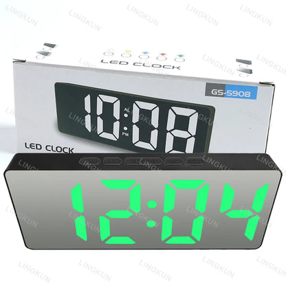 Curved Screen Clock Digital Led Alarm Clock with Temperature Display Large Mirror Clock Snooze Bedside Table Clock Room Decor Beauty World Shop