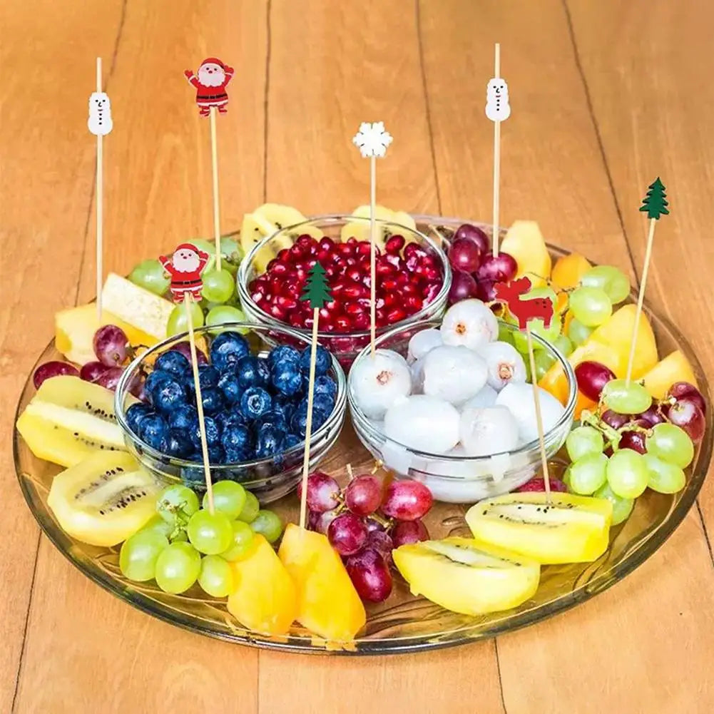 100Pcs Christmas Bamboo Skewer Cocktail Picks Cupcake Topper Disposable Food Dessert Toothpicks Fruit Sticks Party Supplies Beauty Trend Shop