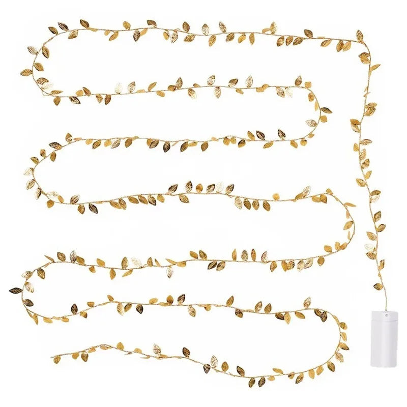 2M 20LED Golden Leaves String Fairy Lights For Wedding Birthday Party Decoration Home Garden Artificial Plant Garland Vine Light Beauty World Shop
