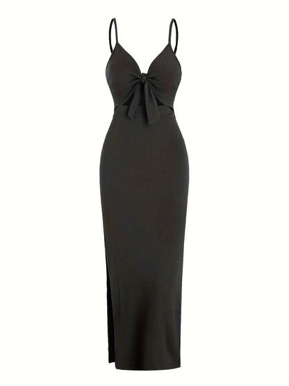 Europe and America knit simple sleeveless suspender dress in spring and summer, leaking back and sexy long skirt with neck. Beauty World Shop