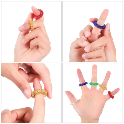 Acupressure Rings Spiky Sensory Finger Rings, Spiky Finger Ring Acupressure Ring Set Silent Stress Massager Finger Massage Tool Beauty World Shop