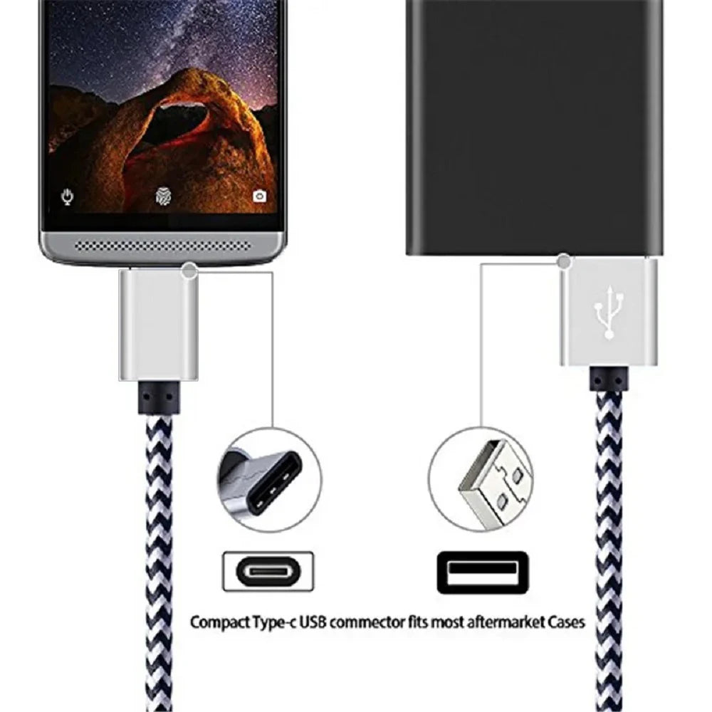 USB Type C Cable 2.4A Fast Charging Battery Charger Wire Woven Nylon Data Cable Mobile Phone Charger For Huawei Samsung USB C Beauty World Shop