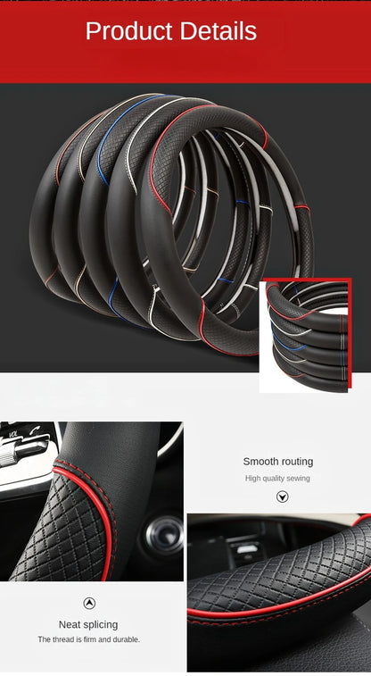 All Seasons Leather Diamond Steering Wheel Cover Universal Fit for 14 .5-15 Inch Durable Leather Cover Anti-Slip Veins Design Beauty World Shop