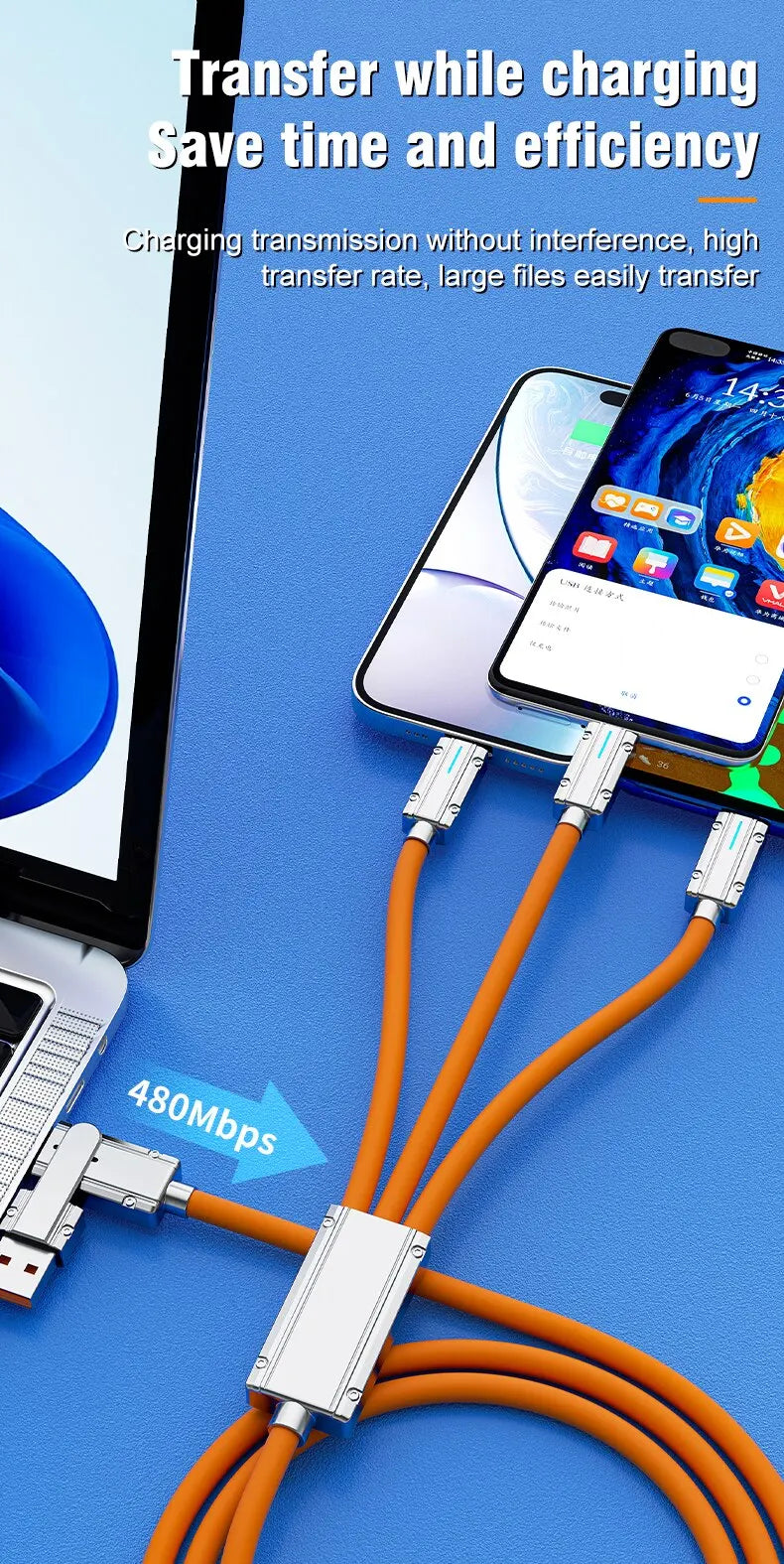 3 In 2 Type-C Mobile Phone Usb Fast Charging 66w Data Cable Suitable For iPhone Huawei OPPO Xiaomi Samsung Redmi Charging Cable Beauty World Shop