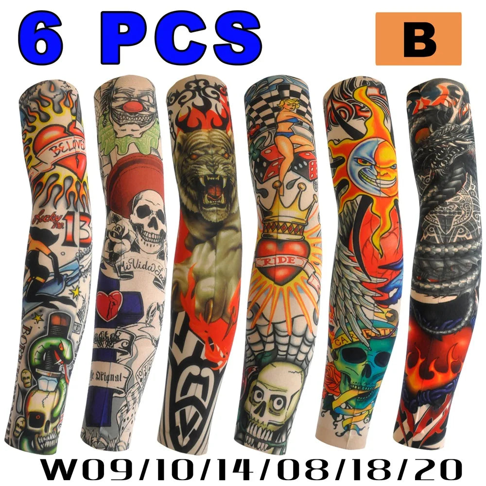 6 PCS Tattoo Sleeves Unisex Summer Cycling Sun Protection Arm Covers Beach Driving Fishing Breathable Nightclub Elastic Sleeves Beauty World Shop