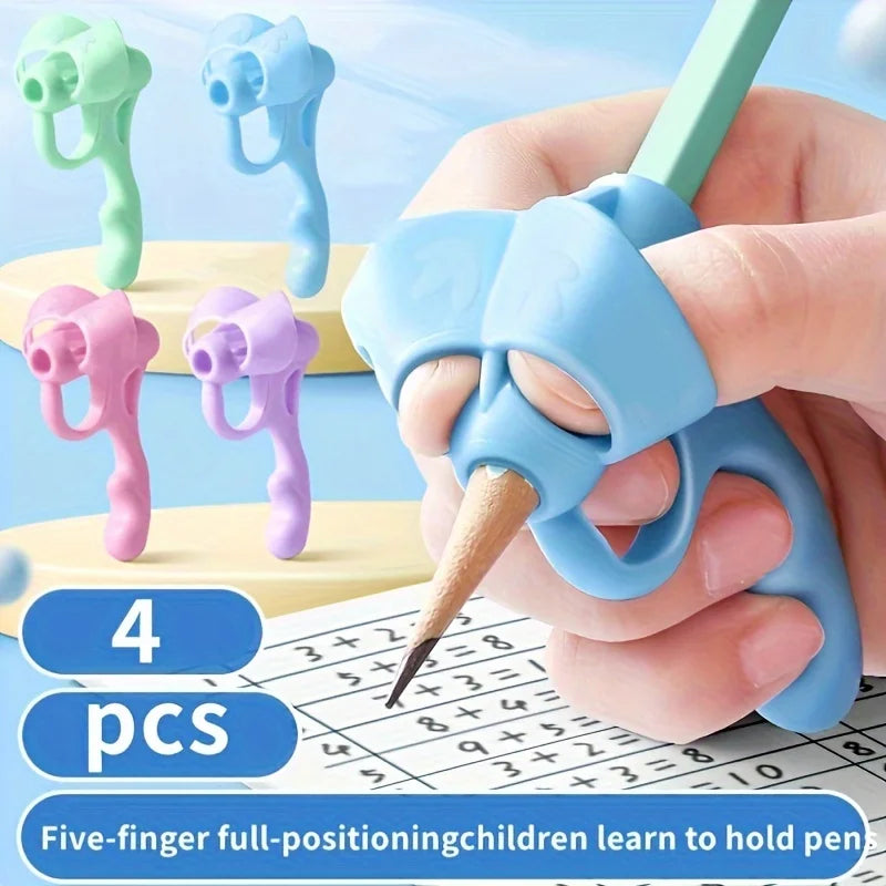 4pcs Grip Pen Corrector Set Writing Corrector Soft Rubber Writing Posture Grip Pen Handwriting Aid Correction Tool Beauty World Shop
