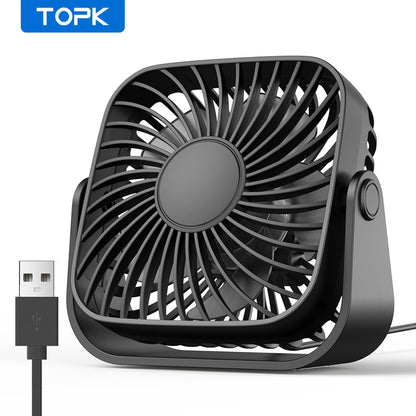 TOPK 4Inch USB Mini Portable Fan for Camping,3 Speeds Quiet Desk Table Personal Fan,360°Adjustment Standing fans for room Home Beauty World Shop