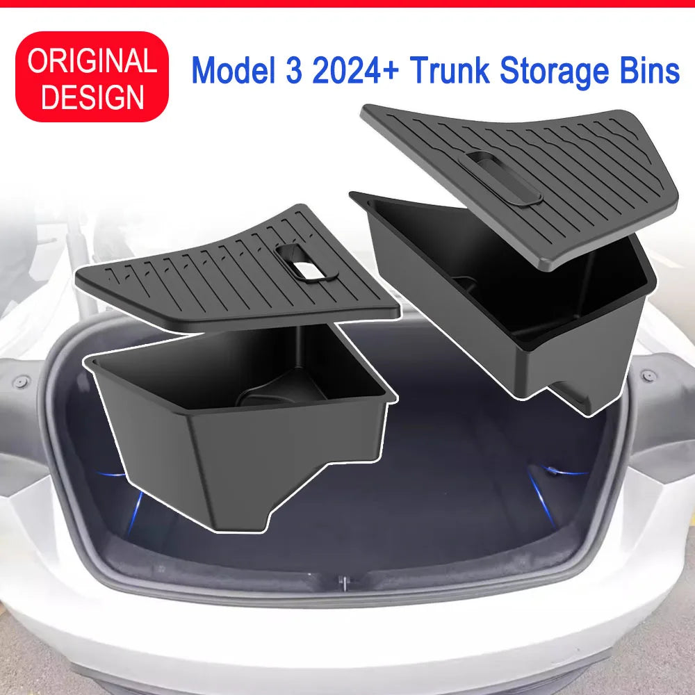 Trunk Organizer for Tesla Model 3 2024 2025 Waterproof Rear Trunk Storage Bins Side Box with Carpeted Lip Car Travel Accessories Beauty World Shop