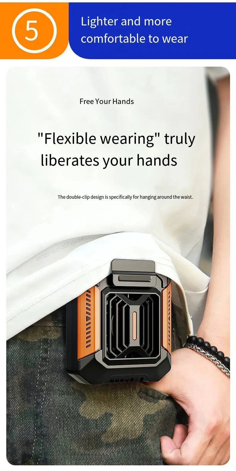 HOMFISH Personal Belt Clip Fan Portable Power Bank Flashlight Wearable Fan Hanging Neck Fan for Outdoor Works Hiking Camping Beauty World Shop