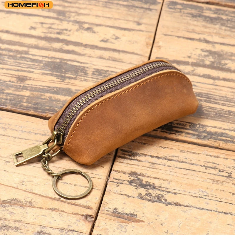 HOMEFISH Vintage Genuine Leather Coin Purse Zipper Clutch Wallet Retro Credit Card Holder Card Case Women's Key Organizer Pouch Beauty World Shop