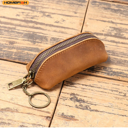 HOMEFISH Vintage Genuine Leather Coin Purse Zipper Clutch Wallet Retro Credit Card Holder Card Case Women's Key Organizer Pouch Beauty World Shop