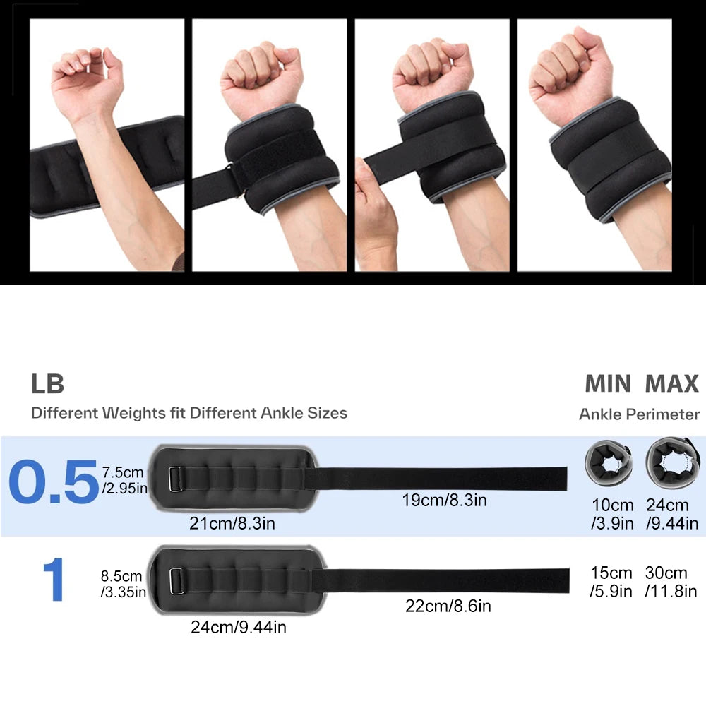 1Pair Adjustable Ankle & Wrist Weights (0.5kg/1kg) - Neoprene Leg Arm Straps for Running, Yoga - Strength Training for Women Men Beauty World Shop
